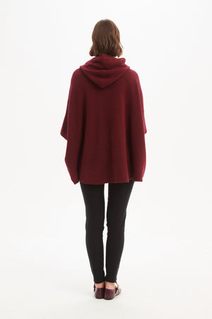 Women's Hooded Knit Cardigan with Pockets & Magnetic Closure Wine Back