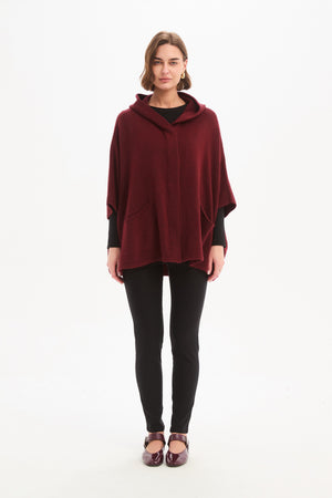Women's Hooded Knit Cardigan with Pockets & Magnetic Closure Wine Collar