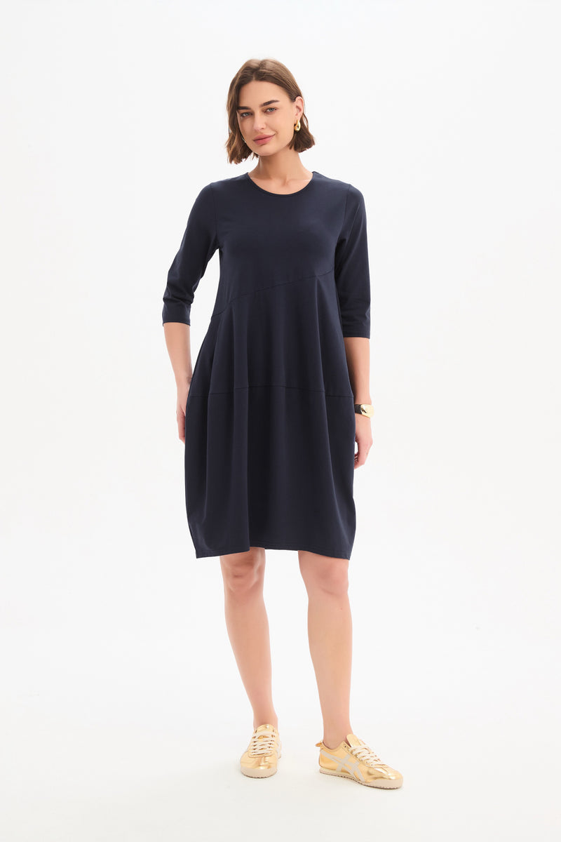 Women's Petite Diagonal Seam Cotton Winter Dress with Pockets