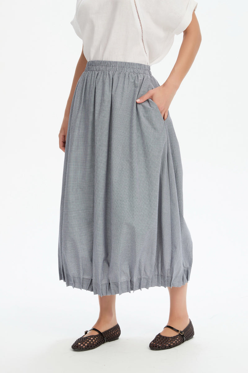 PIN TUCK HEM GINGHAM SKIRT checkered pocket