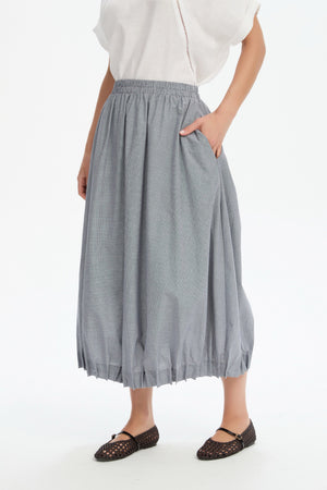 PIN TUCK HEM GINGHAM SKIRT checkered pocket