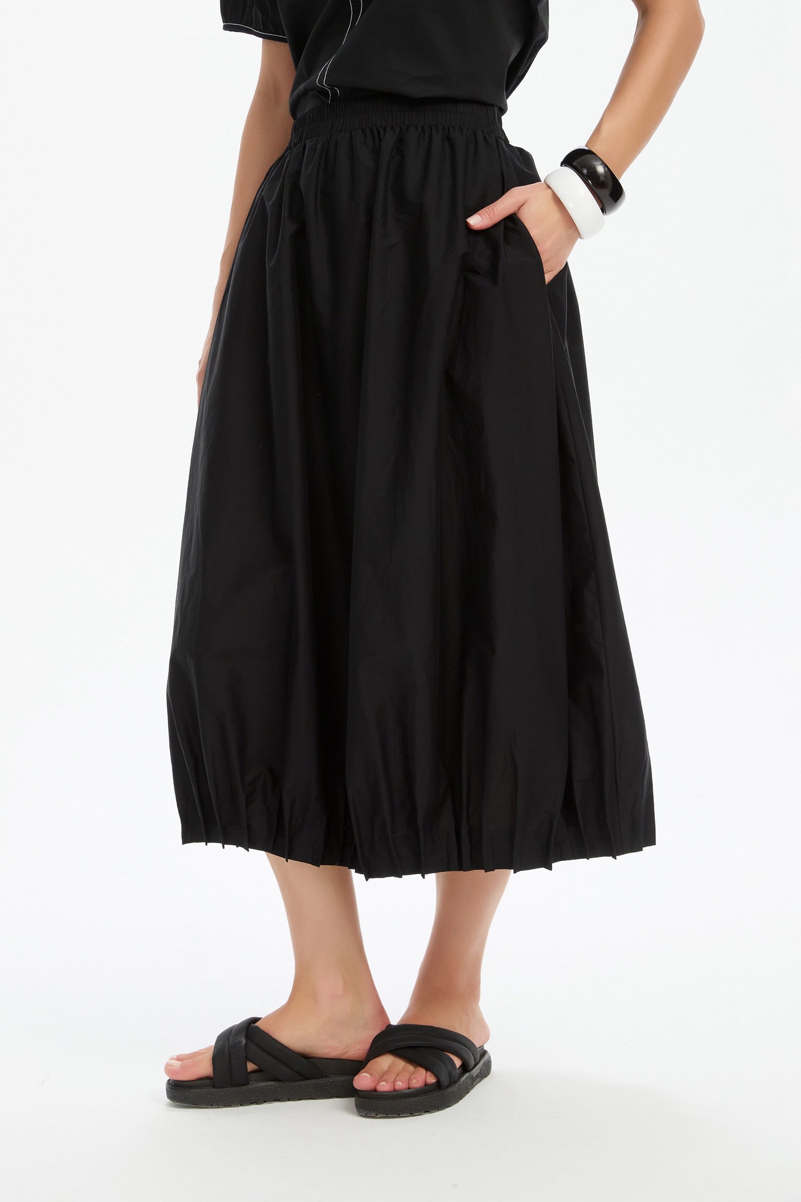 PIN TUCK HEM POPLIN SKIRT