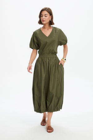 PIN TUCK HEM POPLIN SKIRT