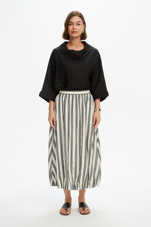 PIN TUCK HEM STRIPE SKIRT