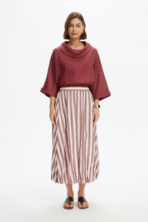 PIN TUCK HEM STRIPE SKIRT