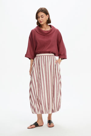 PIN TUCK HEM STRIPE SKIRT