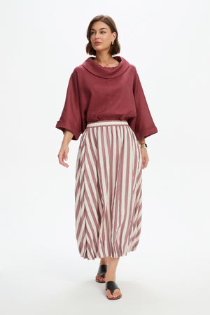 PIN TUCK HEM STRIPE SKIRT