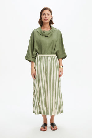PIN TUCK HEM STRIPE SKIRT