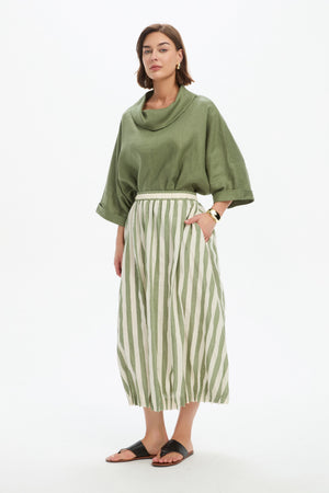 PIN TUCK HEM STRIPE SKIRT