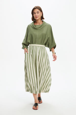 PIN TUCK HEM STRIPE SKIRT