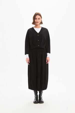 Women’s Black Cardigan, V-Neck, Cropped with Pleat Hem 4