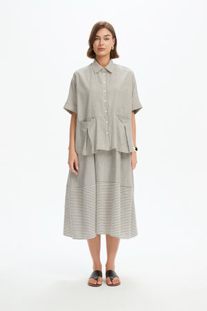 PLEAT POCKET STRIPE SHIRT