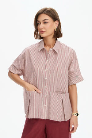 PLEAT POCKET STRIPE SHIRT