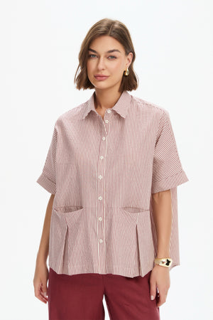 PLEAT POCKET STRIPE SHIRT