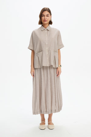 PLEAT POCKET STRIPE SHIRT