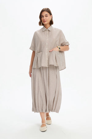 PLEAT POCKET STRIPE SHIRT