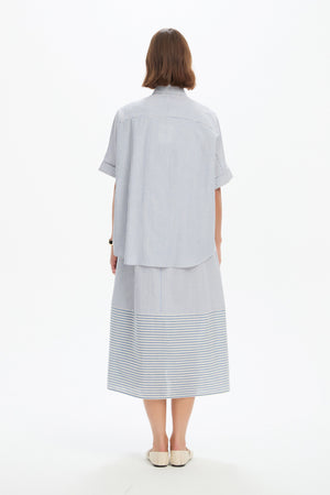 PLEAT POCKET STRIPE SHIRT