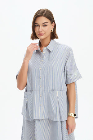 PLEAT POCKET STRIPE SHIRT