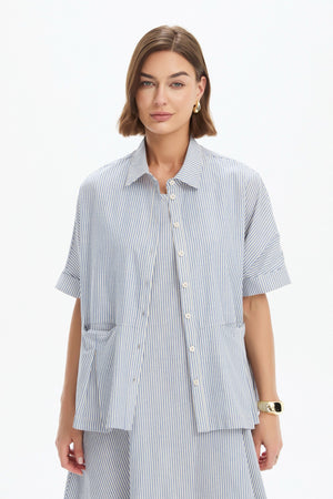 PLEAT POCKET STRIPE SHIRT