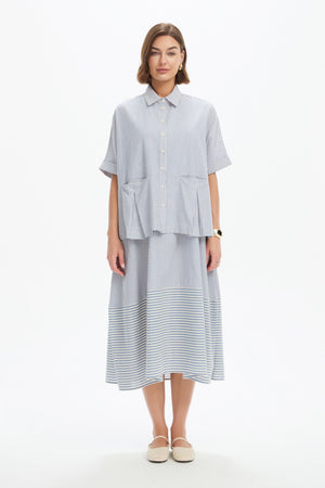 PLEAT POCKET STRIPE SHIRT