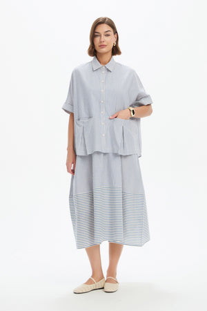 PLEAT POCKET STRIPE SHIRT
