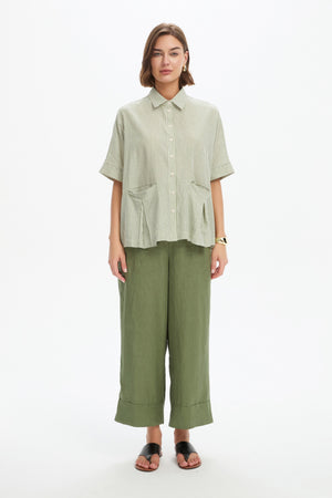 PLEAT POCKET STRIPE SHIRT