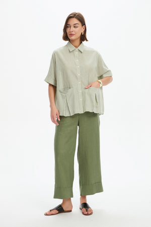 PLEAT POCKET STRIPE SHIRT