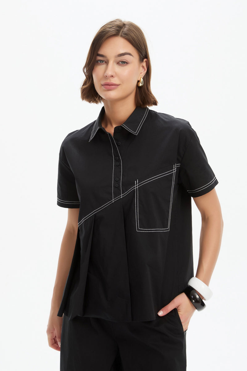 PLEATED CONTRAST SHIRT