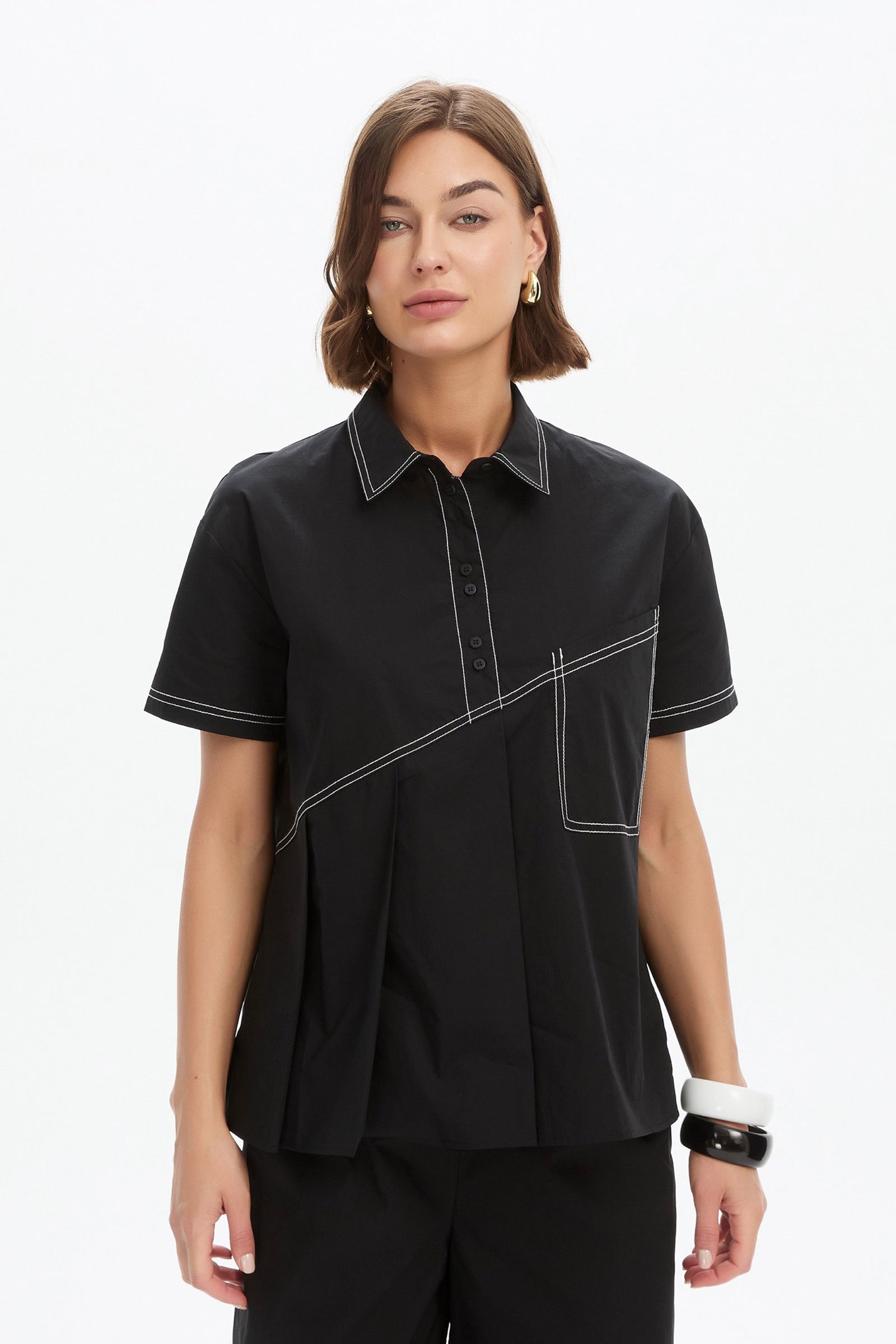PLEATED CONTRAST SHIRT black angle
