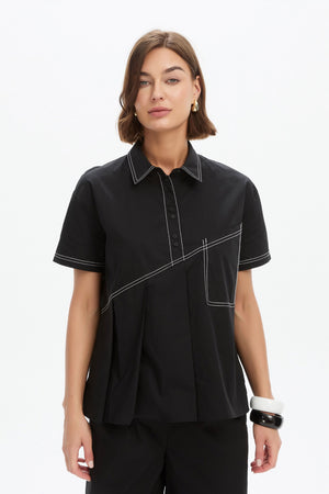 PLEATED CONTRAST SHIRT black  close up