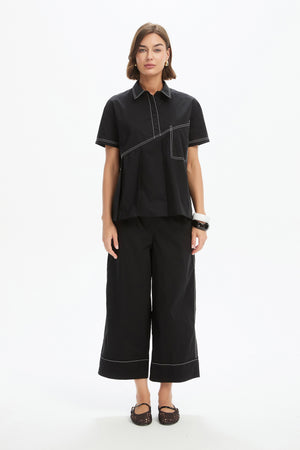 PLEATED CONTRAST SHIRT black  front