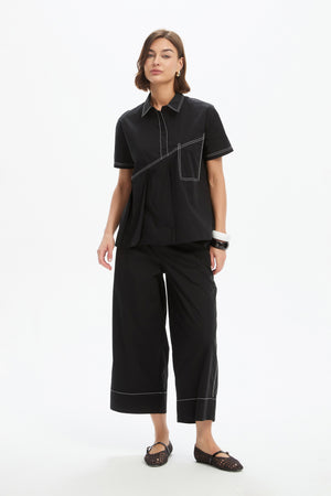 PLEATED CONTRAST SHIRT black  full front
