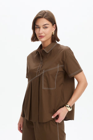 PLEATED CONTRAST SHIRT chocolate side