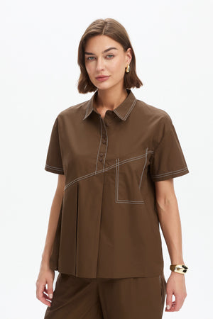 PLEATED CONTRAST SHIRT chocolate