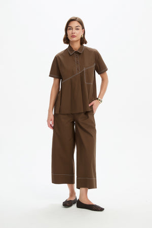 PLEATED CONTRAST SHIRT chocolate front