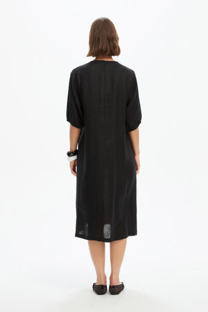 PUFF SLEEVE GATHER FRONT DRESS