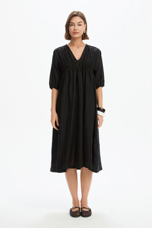 PUFF SLEEVE GATHER FRONT DRESS
