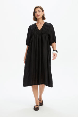 PUFF SLEEVE GATHER FRONT DRESS