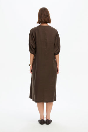 PUFF SLEEVE GATHER FRONT DRESS