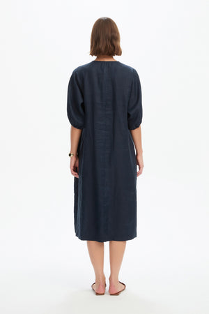 PUFF SLEEVE GATHER FRONT DRESS
