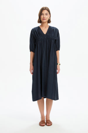 PUFF SLEEVE GATHER FRONT DRESS