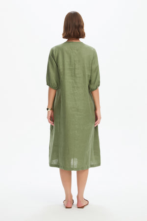 PUFF SLEEVE GATHER FRONT DRESS