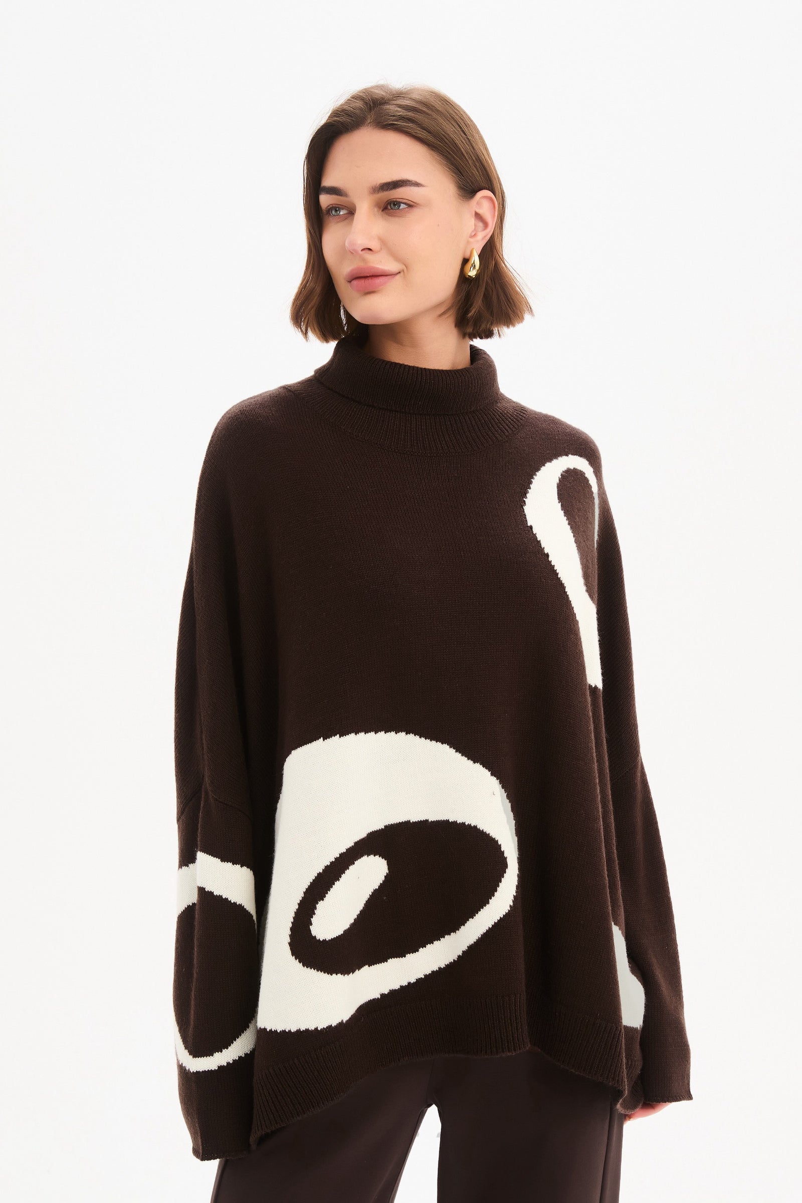 RETRO CIRCLE PRINT KNIT Sweater chocolate & cream angle