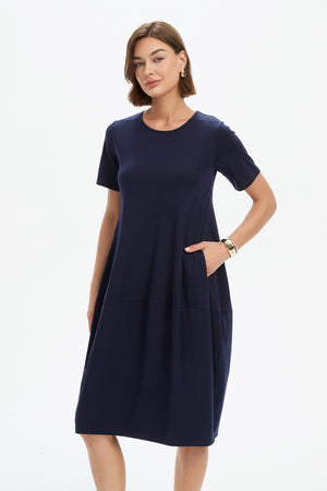 SHORT SLEEVE DIAGONAL SEAM DRESS