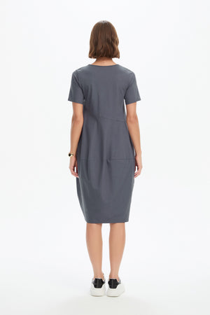 SHORT SLEEVE DIAGONAL SEAM DRESS