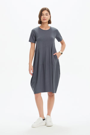 SHORT SLEEVE DIAGONAL SEAM DRESS