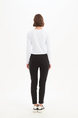 Women’s Straight Crop Leg Pants. High Ankle, Mid-rise & Elastic Waist black 5