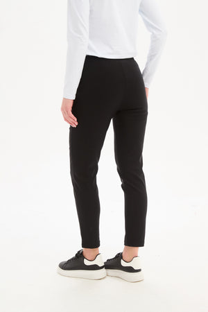 Women’s Straight Crop Leg Pants. High Ankle, Mid-rise & Elastic Waist black 4