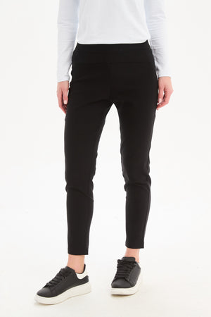 Women’s Straight Crop Leg Pants. High Ankle, Mid-rise & Elastic Waist black