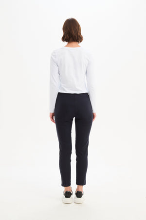 Women’s Straight Crop Leg Pants. High Ankle, Mid-rise & Elastic Waist 4